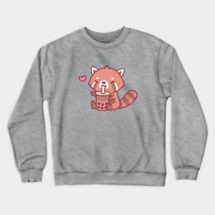 Cute Red Panda Loves Drinking Bubble Tea Crewneck Sweatshirt